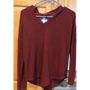 Cupio Long Sleeve Lightweight Waffle Knit Hooded Shirt S Y2K